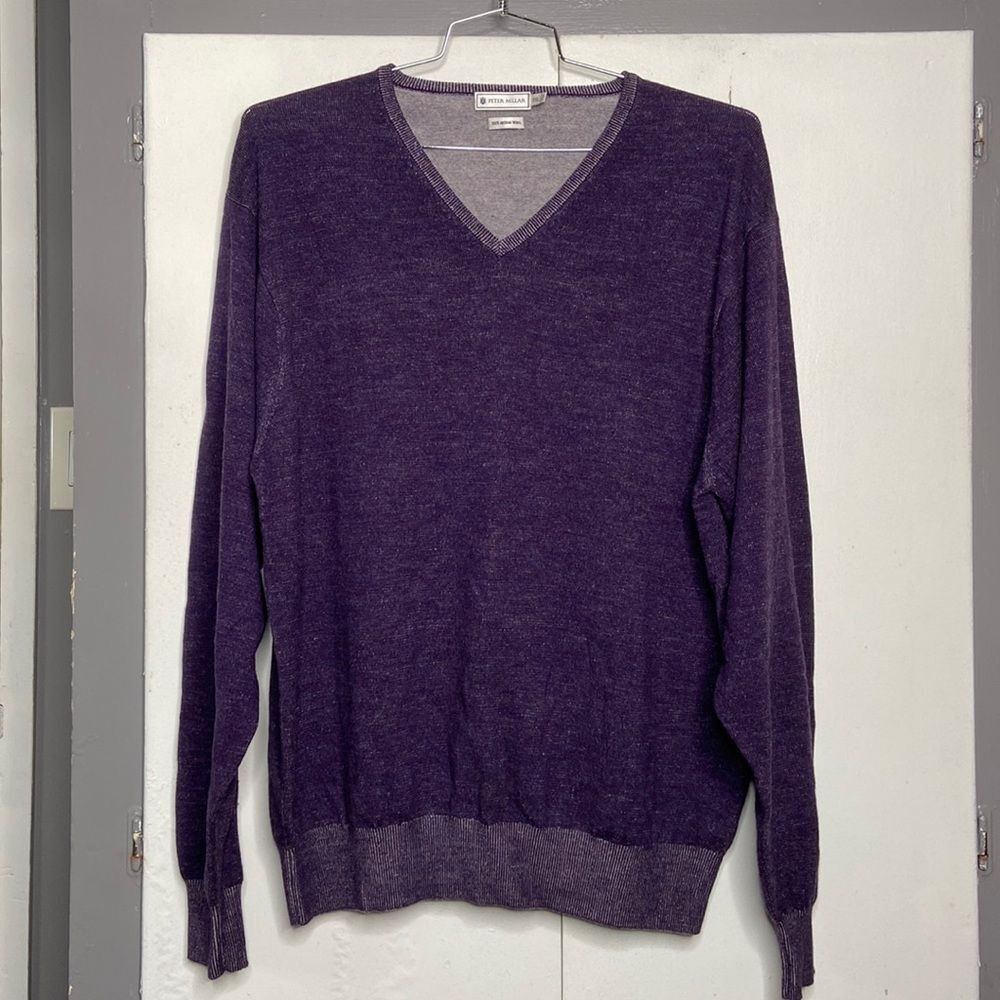 peter millar mens 100% merino wool v-neck sweater 2xl purple